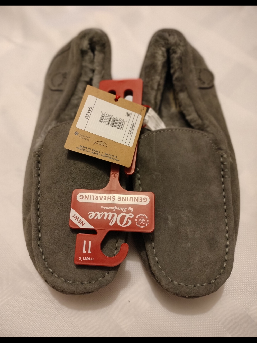 Dluxe by Dearfoams Men's Gray Genuine Shearling Slippers Size 11 NWT